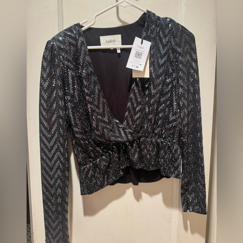 Ba&sh Shimmering Black Sequin Blouse